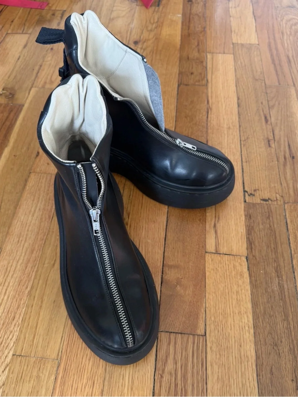 Women's Black Platform Front-Zip Ankle Boots